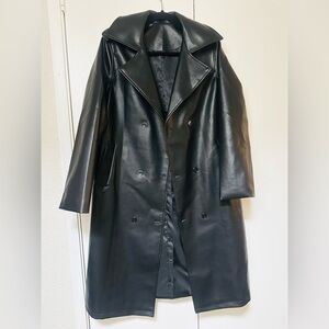 Black Double-Breasted Leather Coat